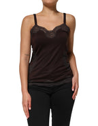 Dolce & Gabbana Dark Brown Lace Trim Wool Sleeveless Tank Top