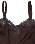 Dolce & Gabbana Dark Brown Lace Trim Wool Sleeveless Tank Top