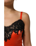 Dolce & Gabbana Red Black Lace Trim Silk Sleeveless Tank Top