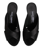 Dolce & Gabbana Black Logo KEIRA Satin Slides Sandals Shoes