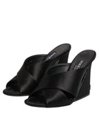 Dolce & Gabbana Black Logo KEIRA Satin Slides Sandals Shoes