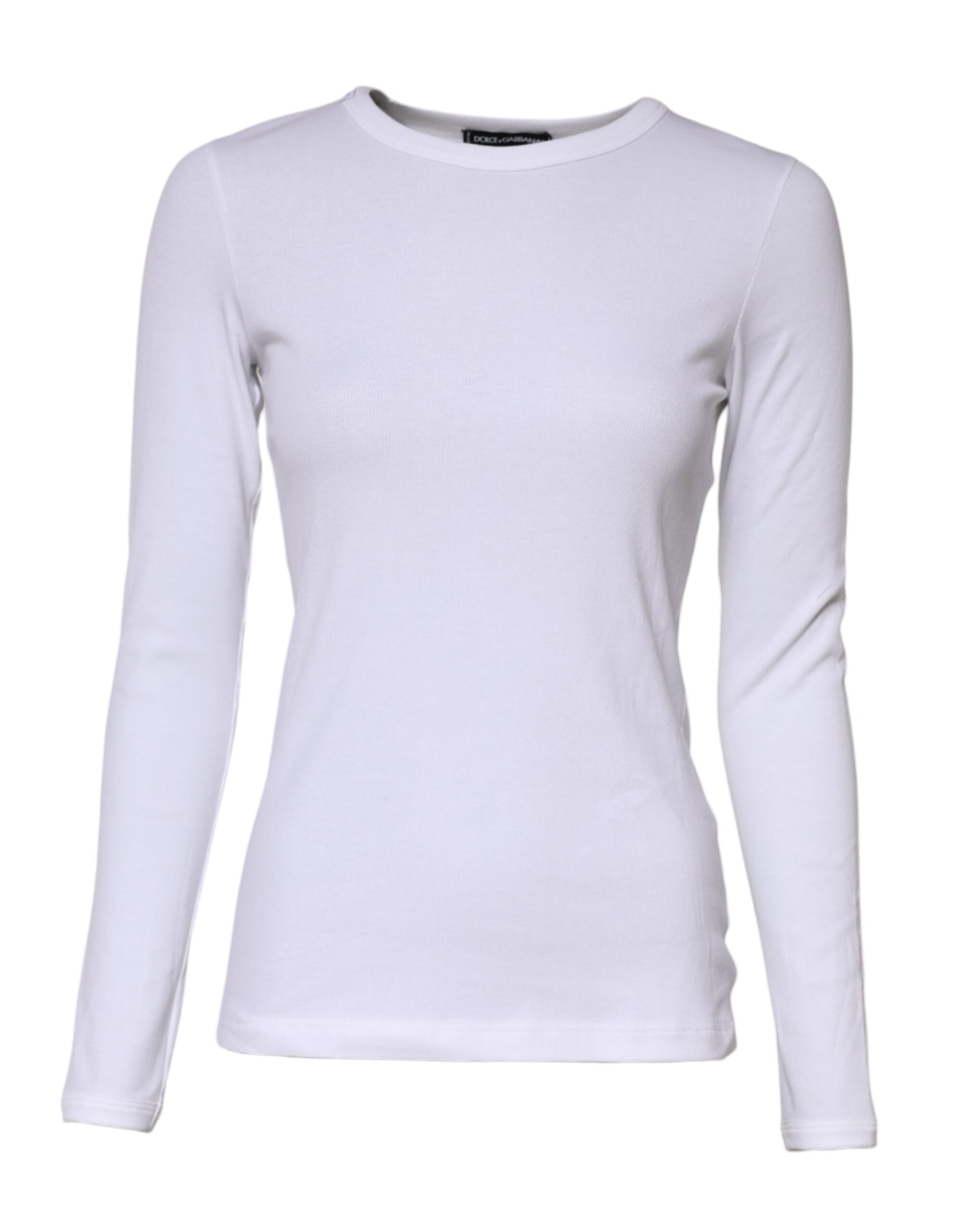 Dolce & Gabbana White Cotton Knit Round Neck Long Sleeves T-shirt