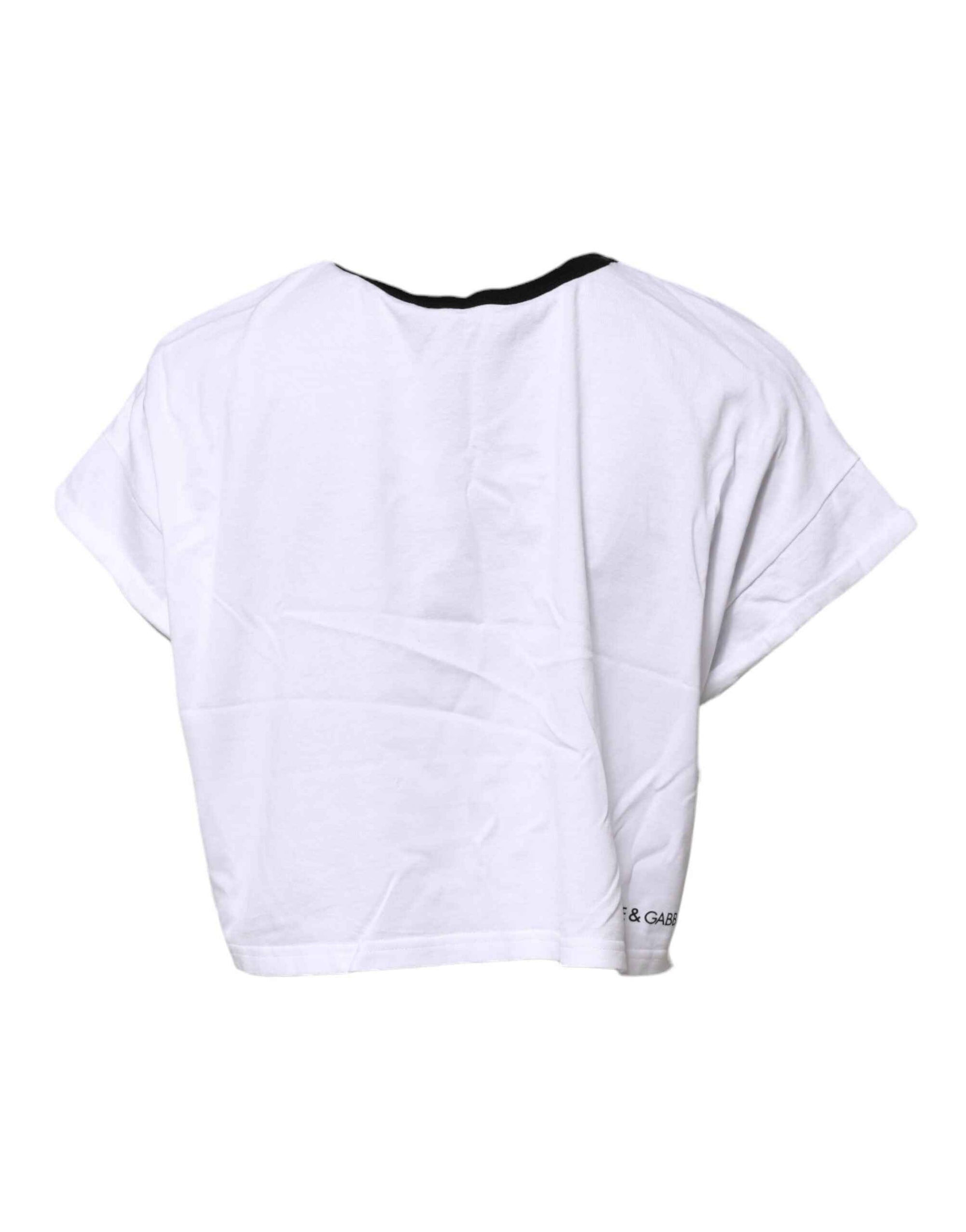 Dolce & Gabbana White Cotton Crew Neck Cropped Top T-shirt