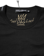 Dolce & Gabbana Black Cotton Goodluck Tee Crew Neck T-shirt