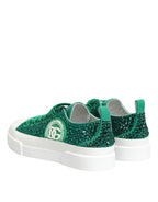 Dolce & Gabbana Green Portofino Crystal DG Logo Sneakers Shoes
