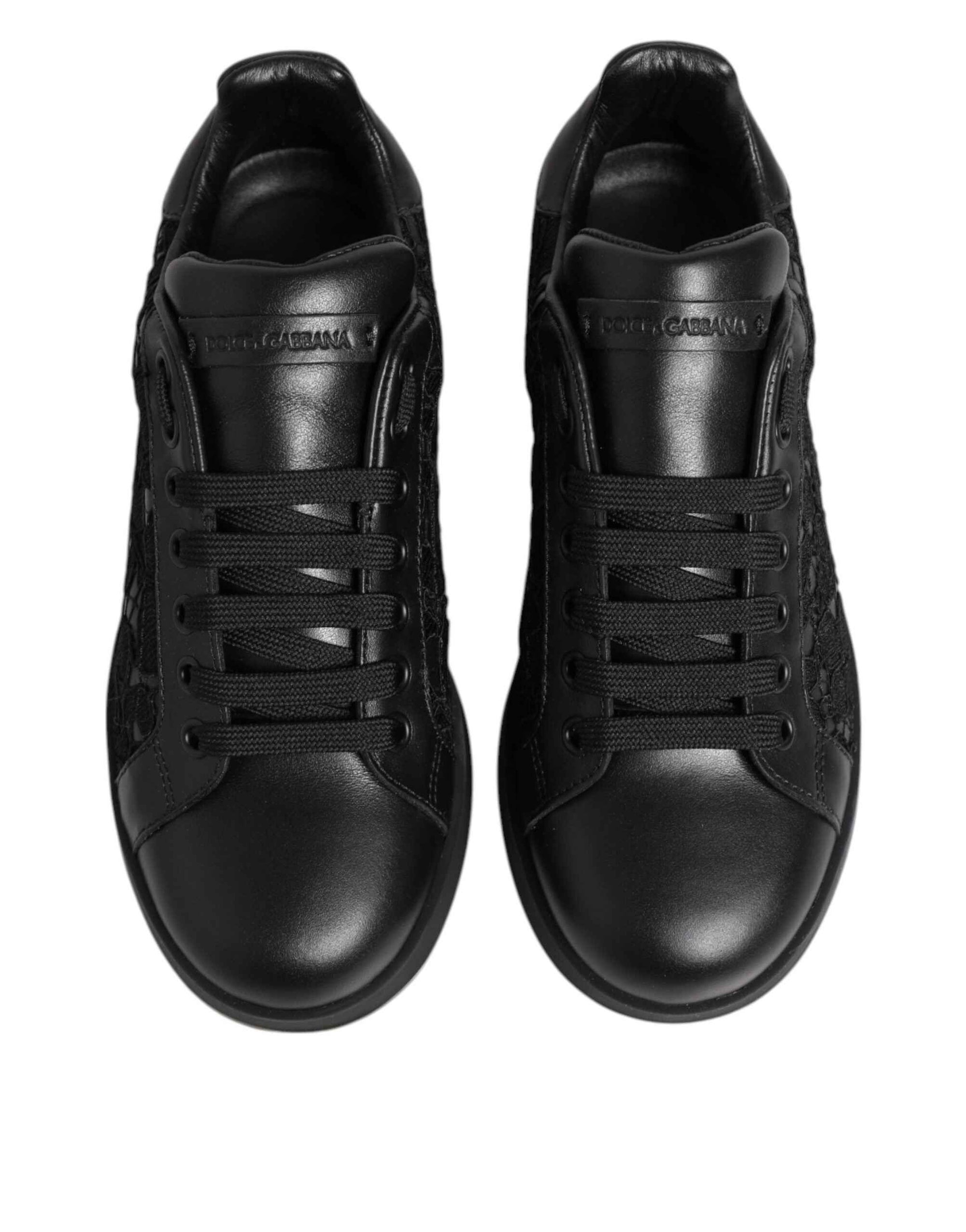 Dolce & Gabbana Black Floral Lace Low Top Sneakers Shoes