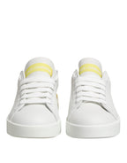 Dolce & Gabbana White Yellow Leather Low Top Sneakers Shoes