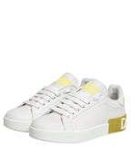 Dolce & Gabbana White Yellow Leather Low Top Sneakers Shoes