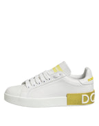 Dolce & Gabbana White Yellow Leather Low Top Sneakers Shoes