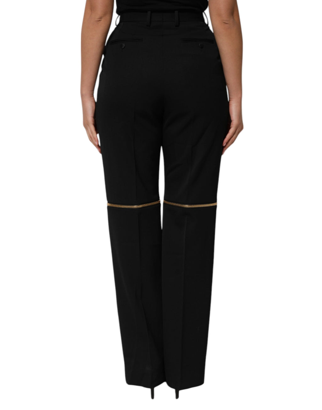 Dolce & Gabbana Black Zip Detailed Wool Straight Leg Pants