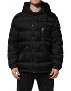 Dolce & Gabbana Black Jacquard Quilted Puffer Hooded Jacket