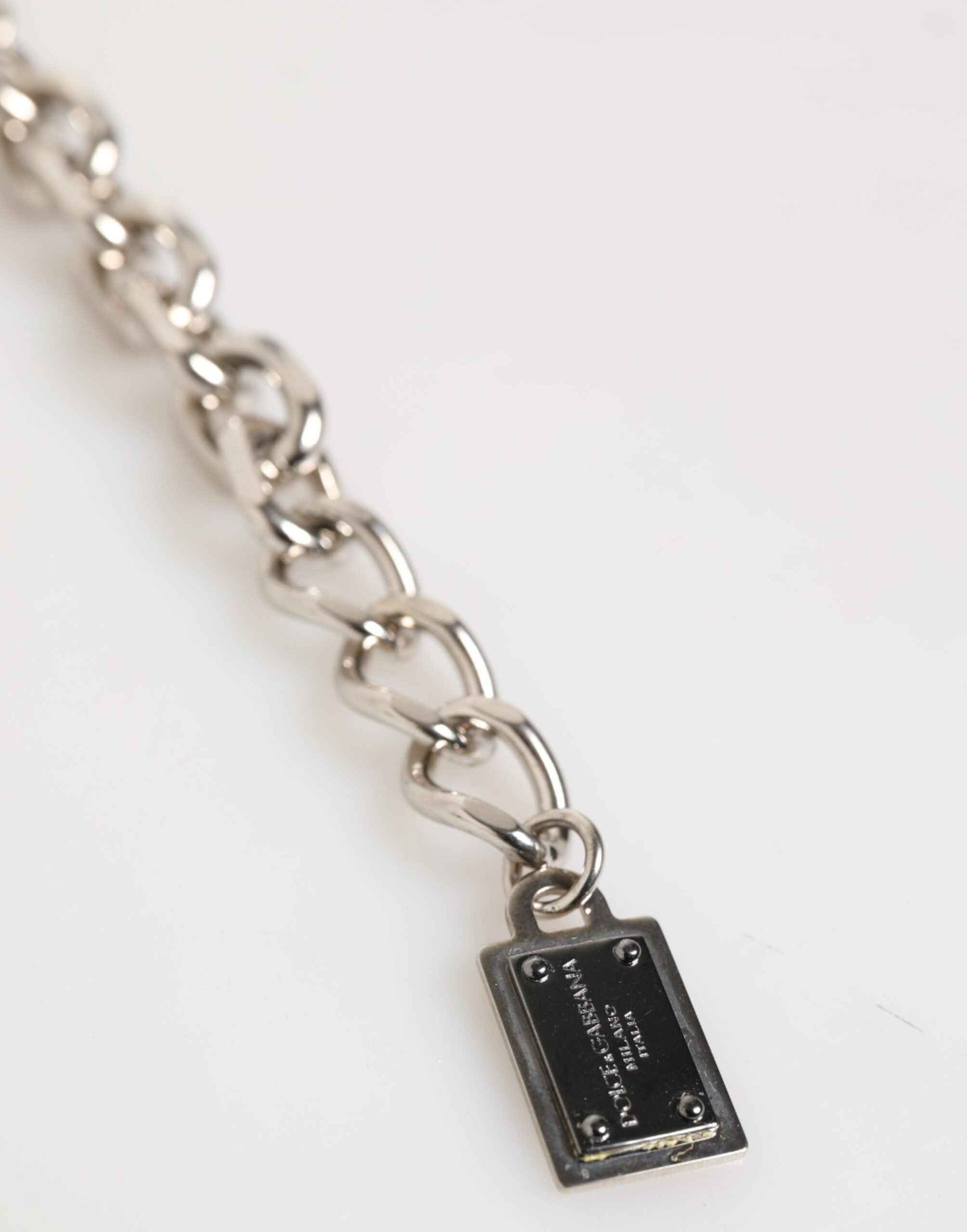 Dolce & Gabbana Silver Chain Brass Beaded Lobster Clasp Logo Men Bracelet