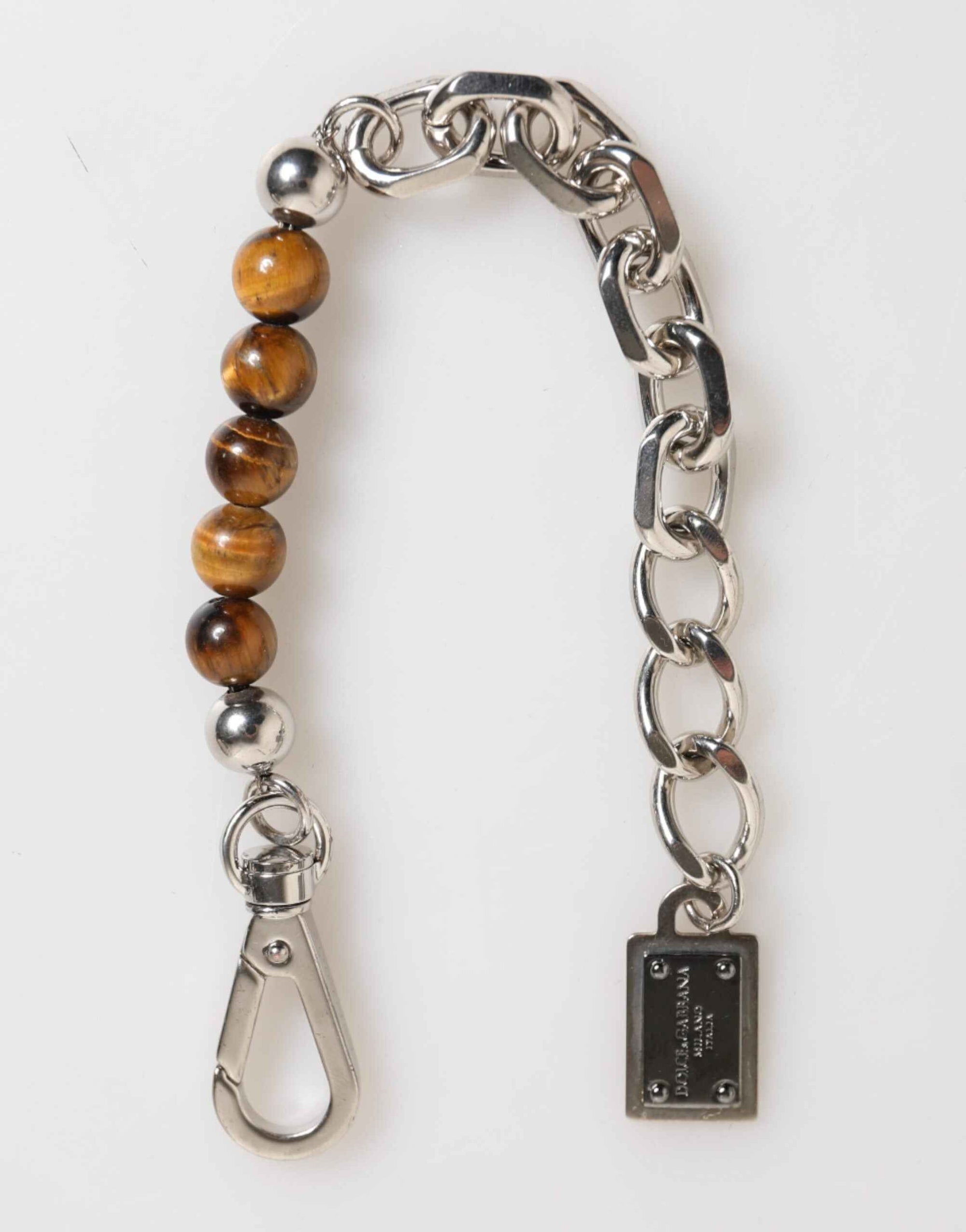 Dolce & Gabbana Silver Chain Brass Beaded Lobster Clasp Logo Men Bracelet