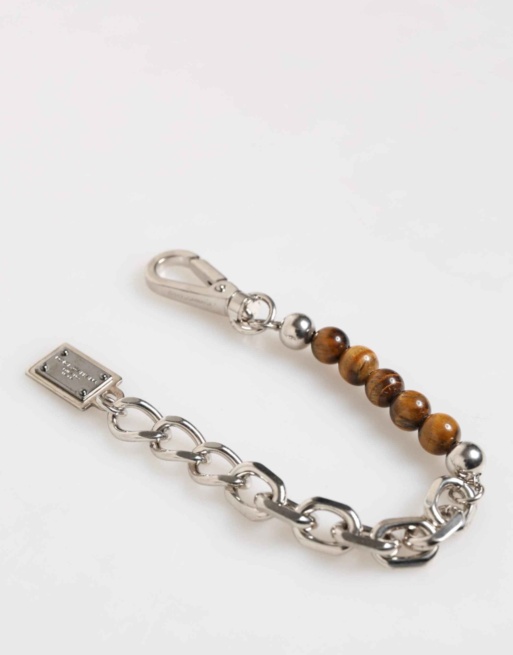 Dolce & Gabbana Silver Chain Brass Beaded Lobster Clasp Logo Men Bracelet