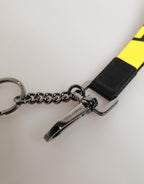 Dolce & Gabbana Yellow Logo Nylon Silver Brass Holder Keychain Keyring