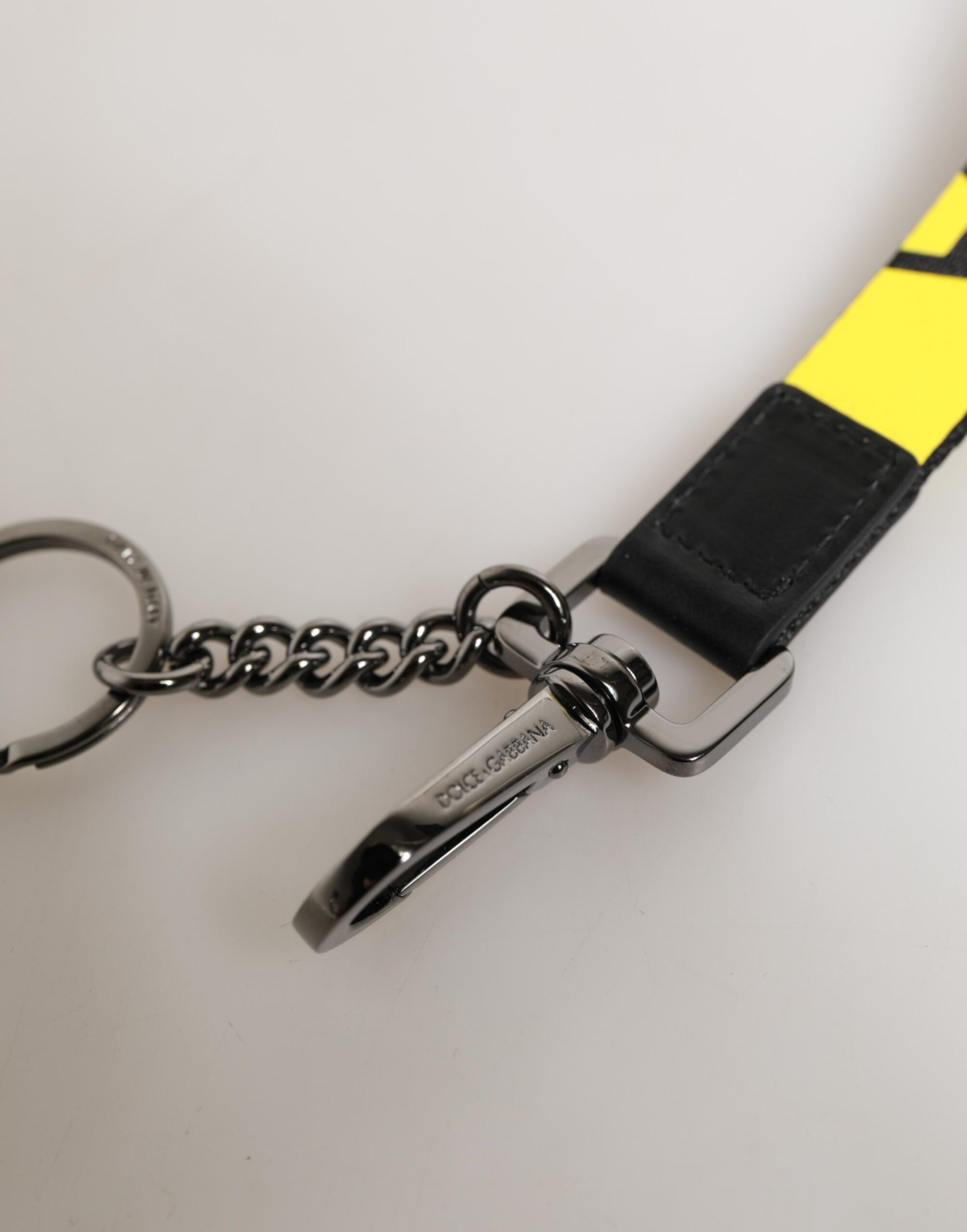 Dolce & Gabbana Yellow Logo Nylon Silver Brass Holder Keychain Keyring