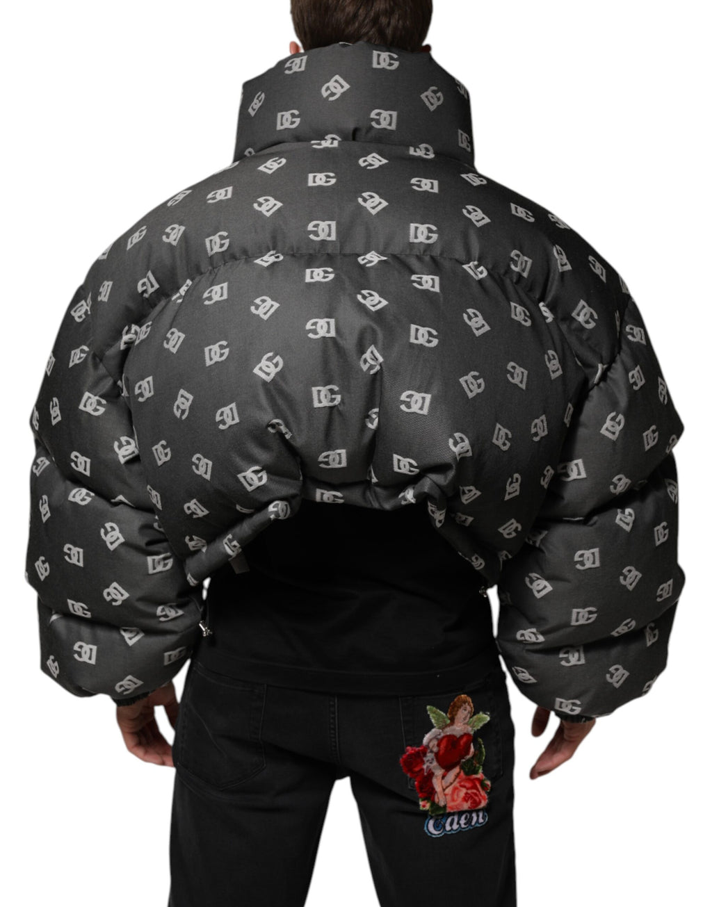 Dolce & Gabbana Black DG Monogram Full Zip Puffer Men Jacket