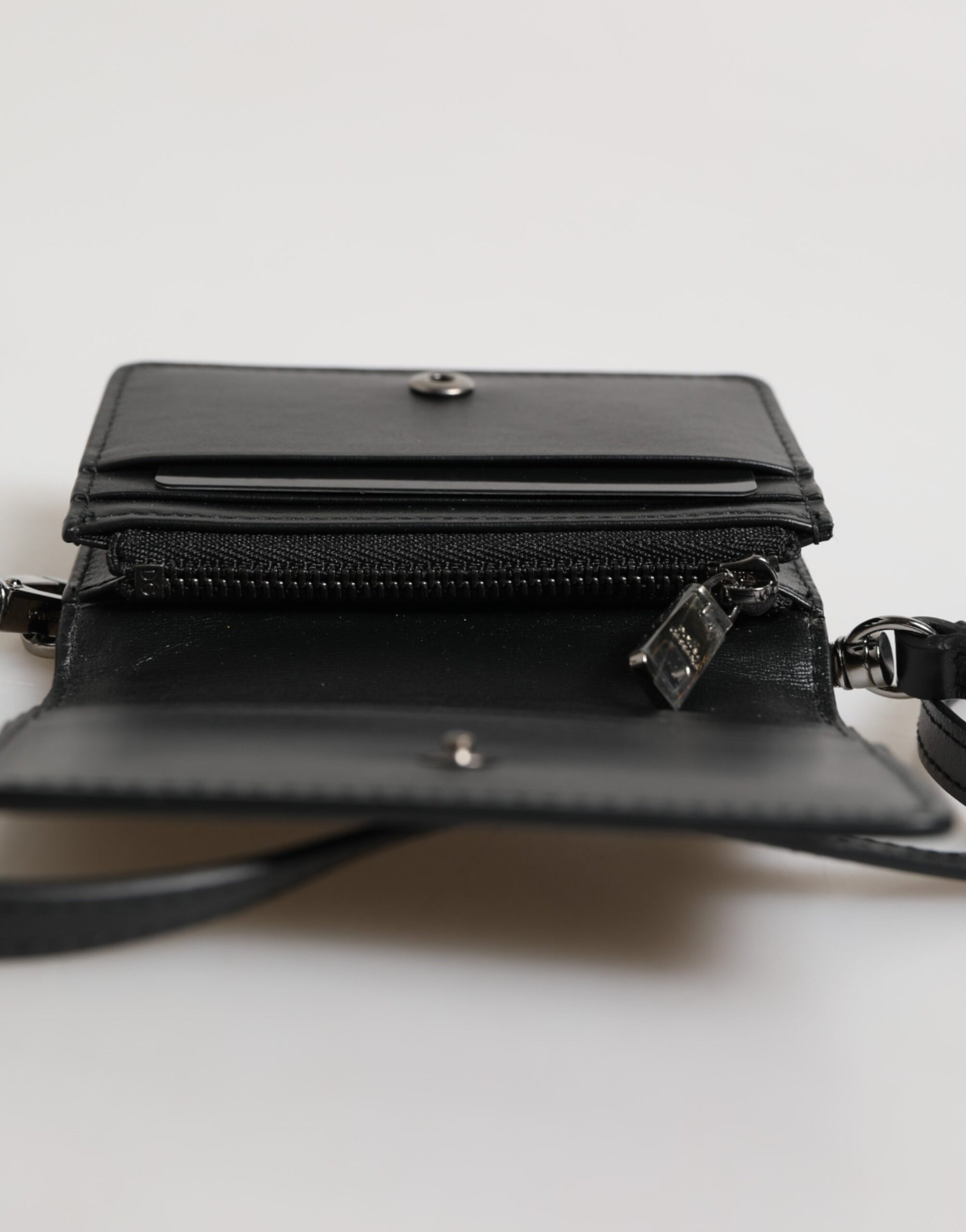 Dolce & Gabbana Black Leather Bifold Card Holder Crossbody Men Borse Bag