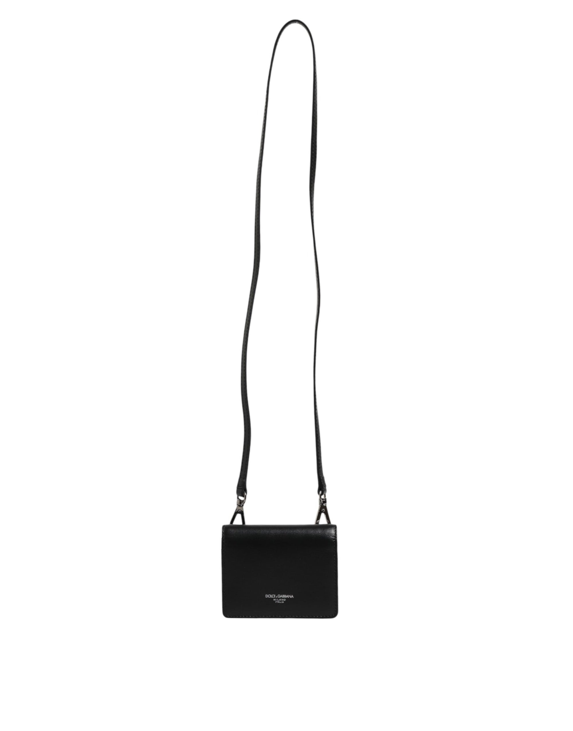 Dolce & Gabbana Black Leather Bifold Card Holder Crossbody Men Borse Bag
