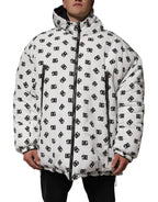 Dolce & Gabbana White DG Monogram Hooded Puffer Jacket