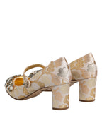 Dolce & Gabbana Gold Jacquard Crystal Mary Janes Pumps Shoes