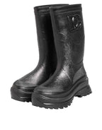 Dolce & Gabbana Metallic Black Pull On Rain Boots Men Shoes