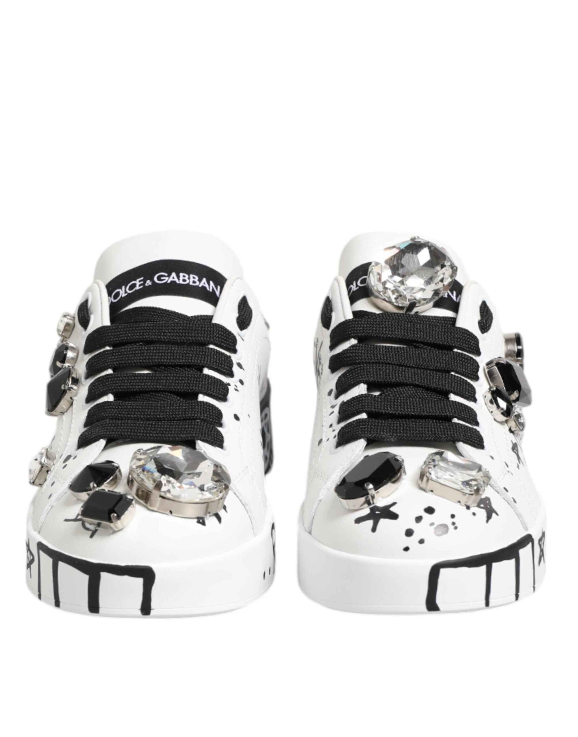 Dolce & Gabbana White Portofino Crystal Sneakers  Shoes