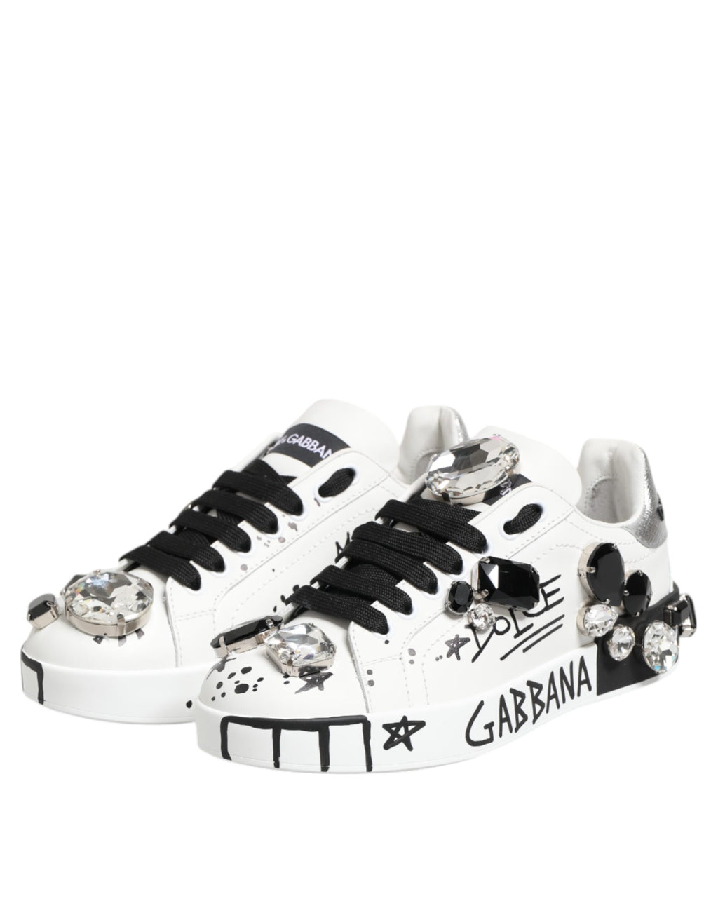 Dolce & Gabbana White Portofino Crystal Sneakers  Shoes