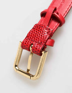 Dolce & Gabbana Red Exotic Leather Gold Tone Metal Buckle Women Armband