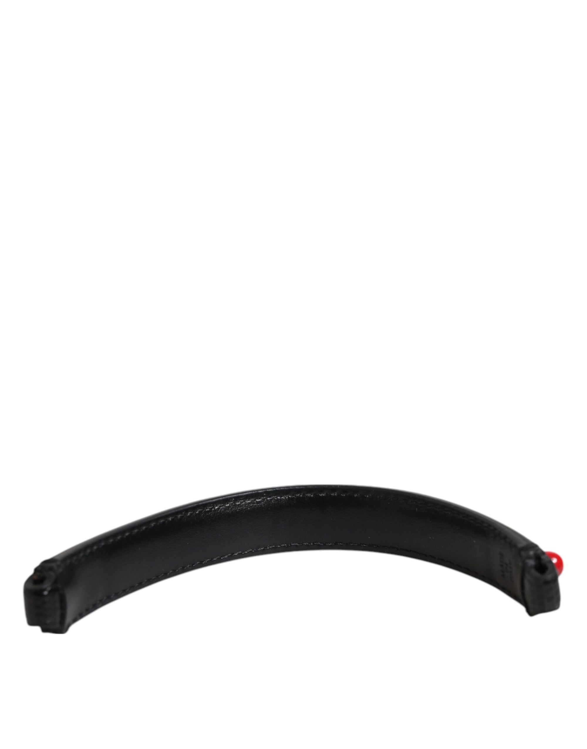 Dolce & Gabbana Black Embellished Leather Bag Handle Women Shoulder Strap