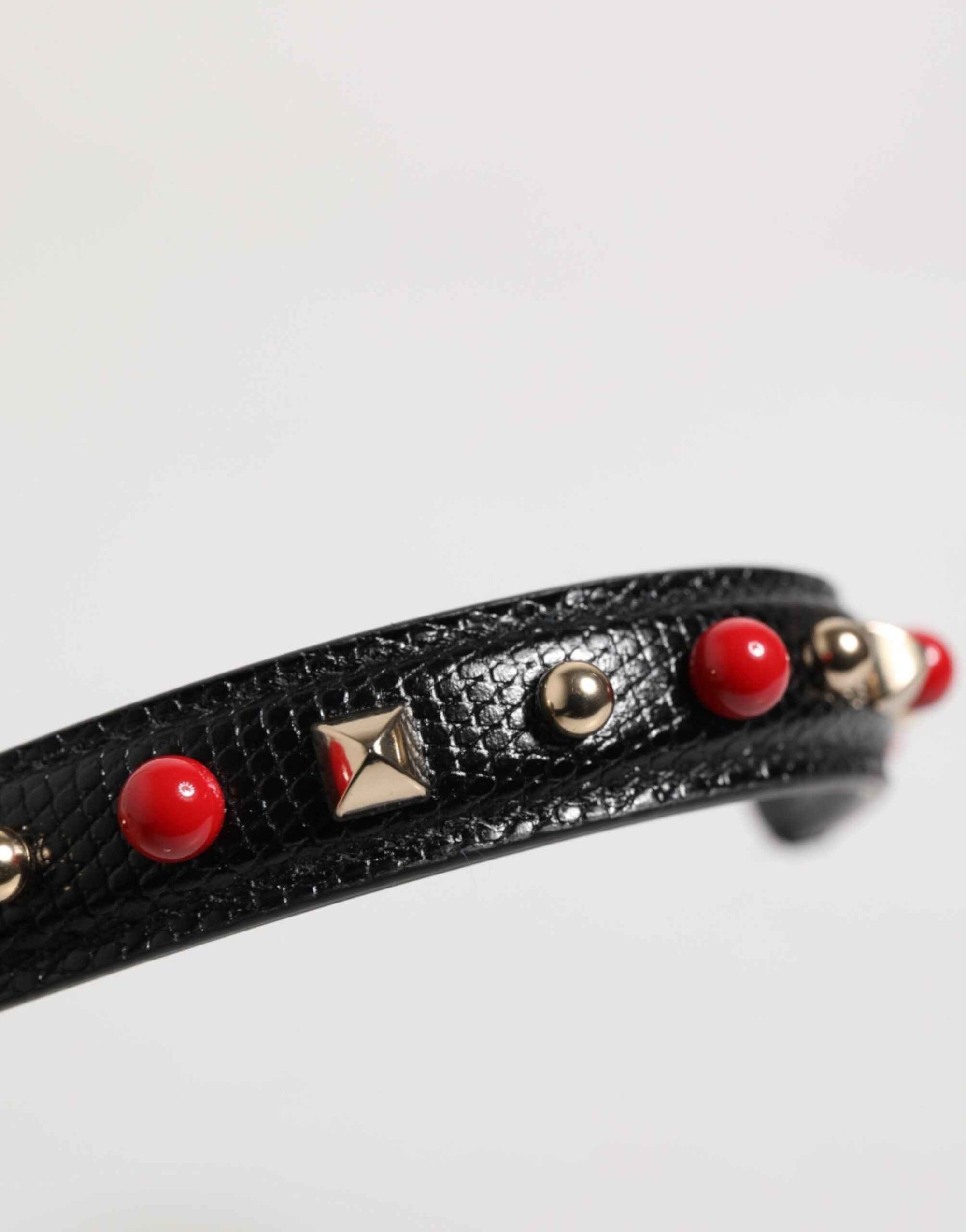 Dolce & Gabbana Black Embellished Leather Bag Handle Women Shoulder Strap