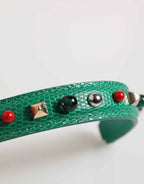 Dolce & Gabbana Green Embellished Leather Bag Handle Women Shoulder Strap