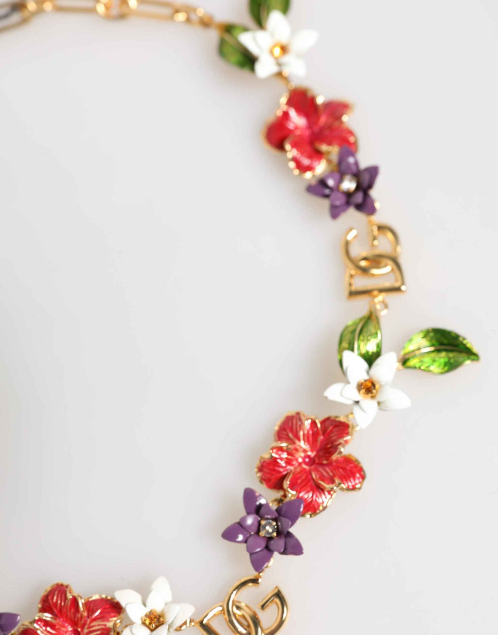 Dolce & Gabbana Gold Brass Logo Detail Floral Fashion Jewelry Necklace