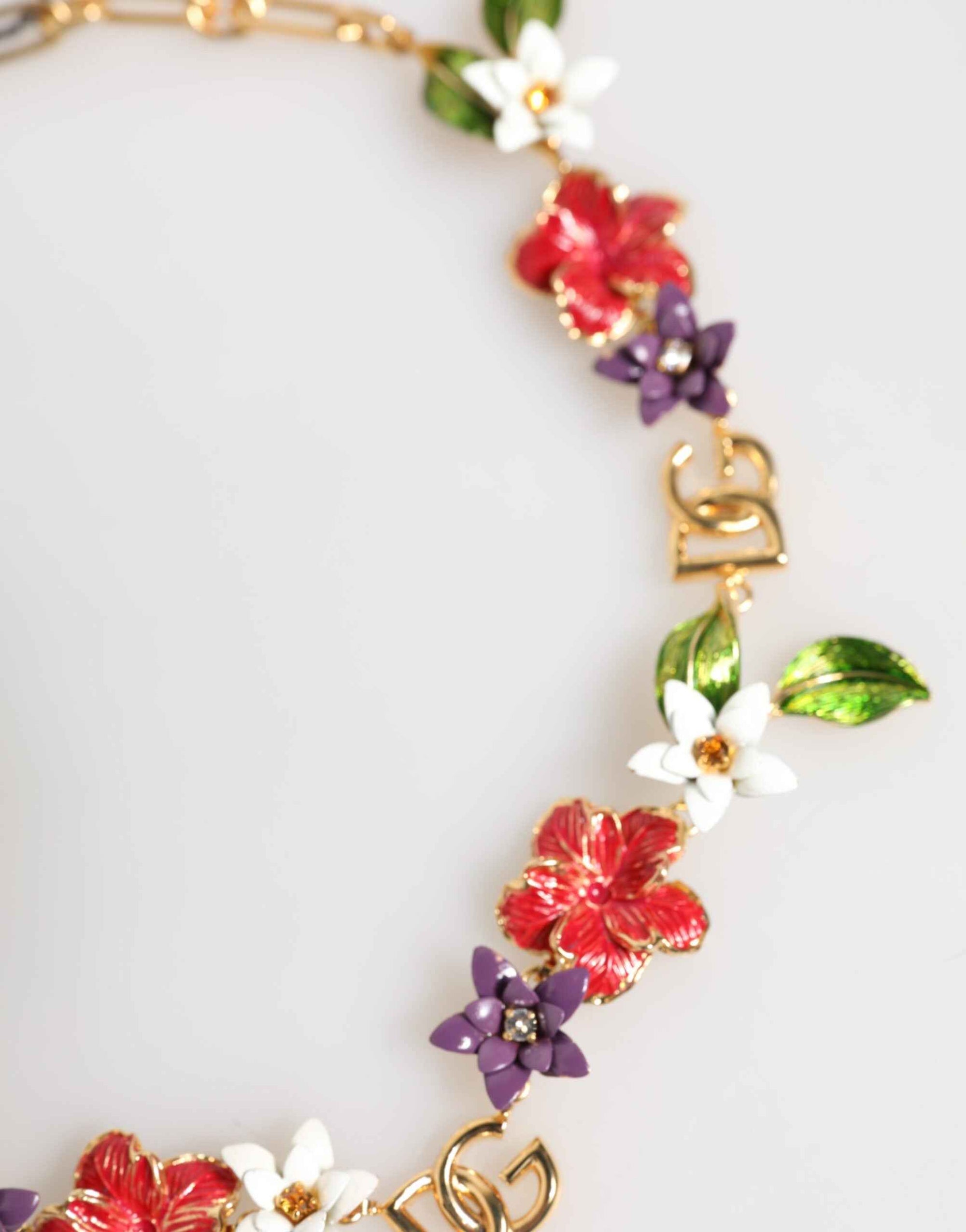 Dolce & Gabbana Gold Brass Logo Detail Floral Fashion Jewelry Necklace