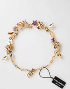 Dolce & Gabbana Gold Brass Logo Detail Floral Fashion Jewelry Necklace