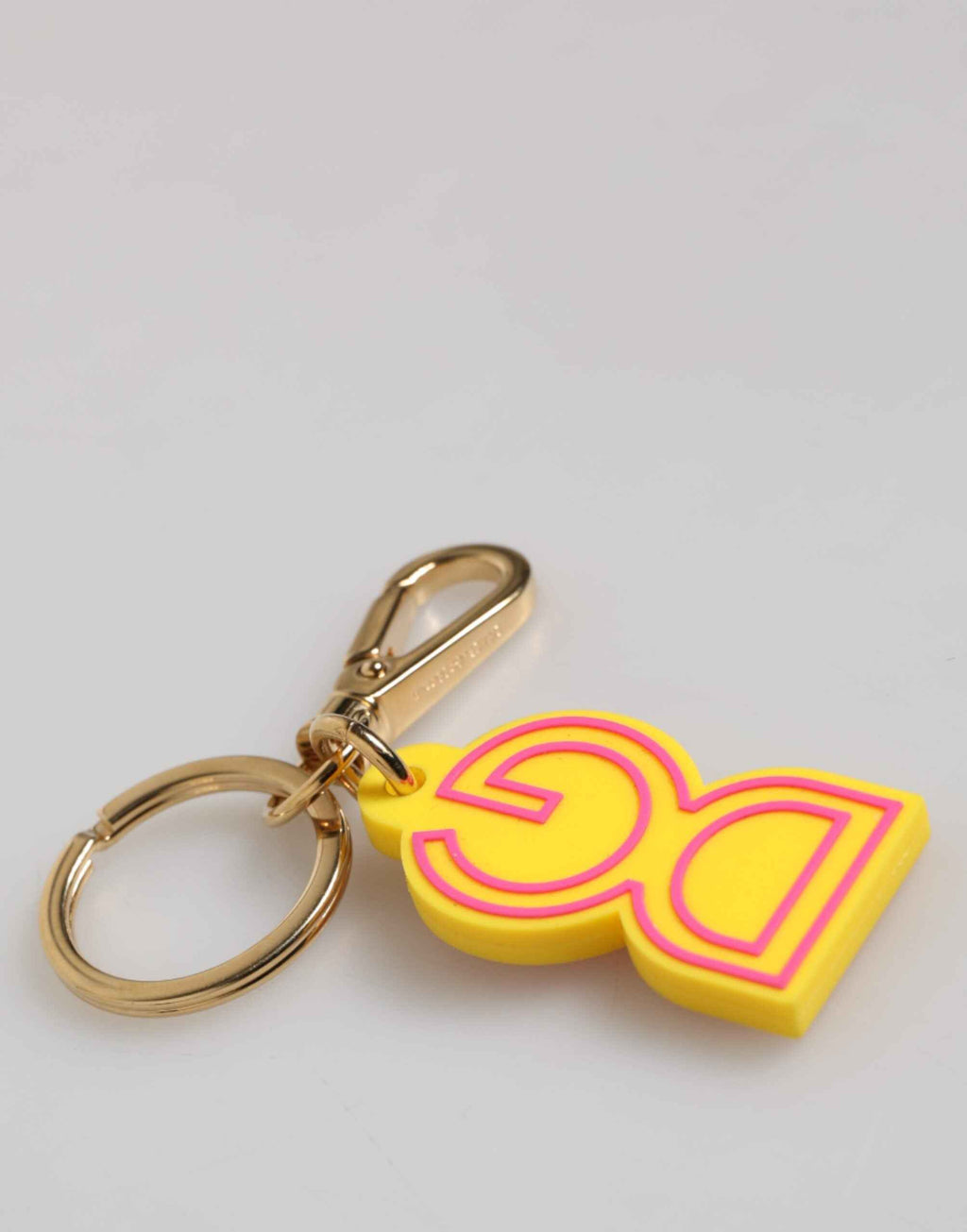 Dolce & Gabbana Yellow Rubber Gold Tone Metal DG Logo Keyring Keychain