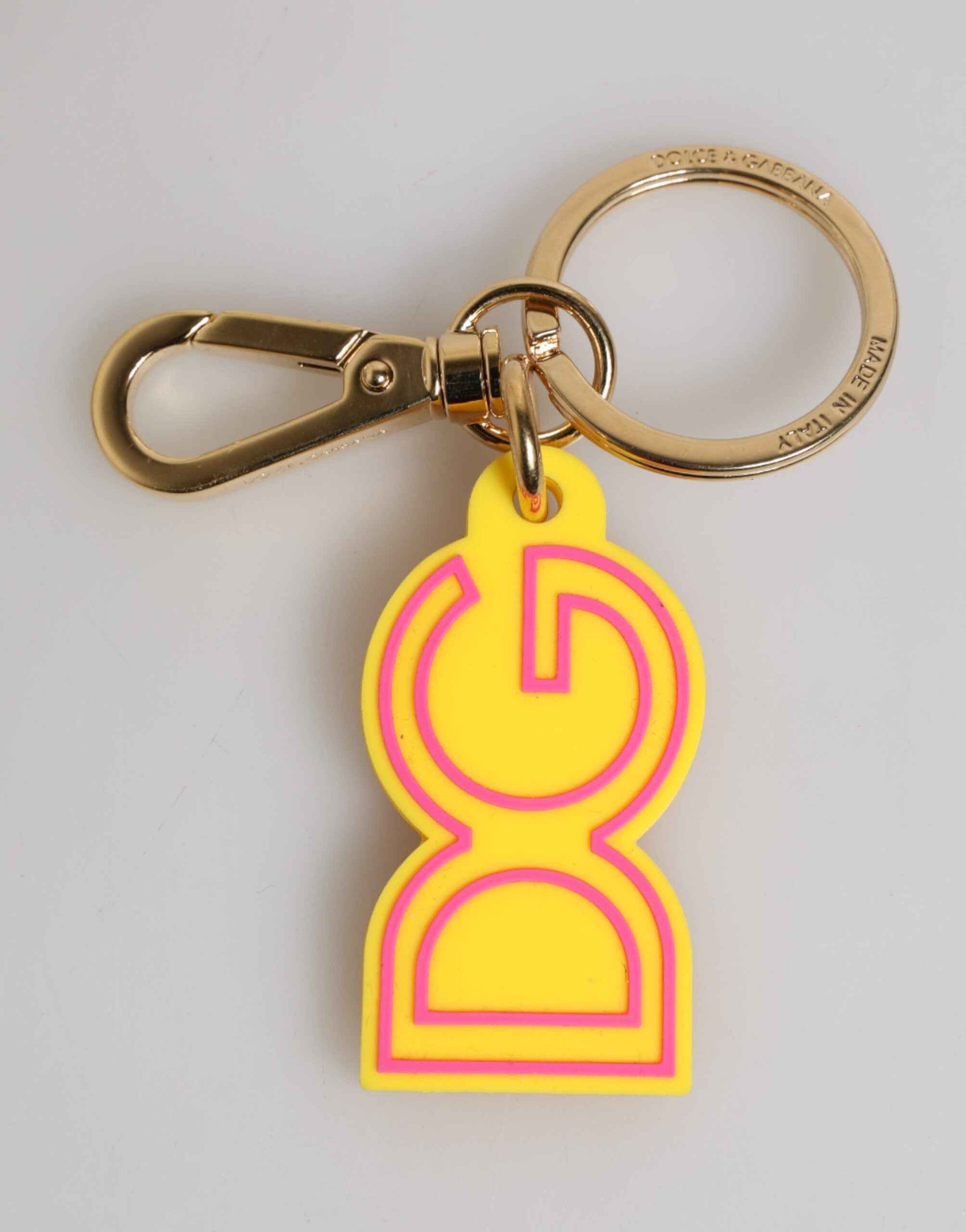 Dolce & Gabbana Yellow Rubber Gold Tone Metal DG Logo Keyring Keychain