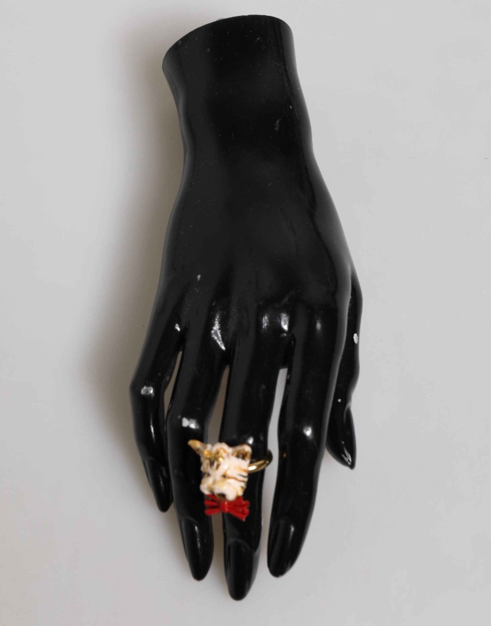 Dolce & Gabbana Gold Brass Resin Beige Dog Pet Accessory Ring