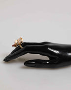 Dolce & Gabbana Gold Brass Resin Beige Dog Pet Accessory Ring