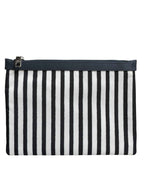 Dolce & Gabbana Black White Striped Logo Plaque Clutch Borse Pouch Bag