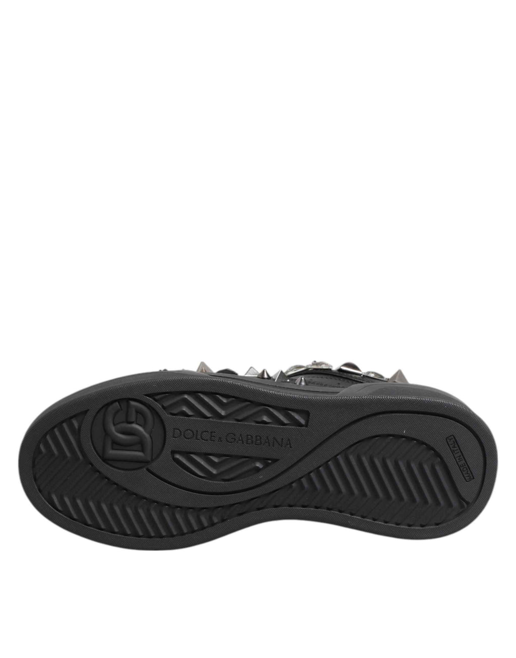 Dolce & Gabbana Black Leather Studded Low Top Sneakers Shoes