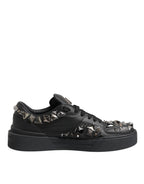 Dolce & Gabbana Black Leather Studded Low Top Sneakers Shoes