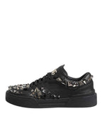 Dolce & Gabbana Black Leather Studded Low Top Sneakers Shoes