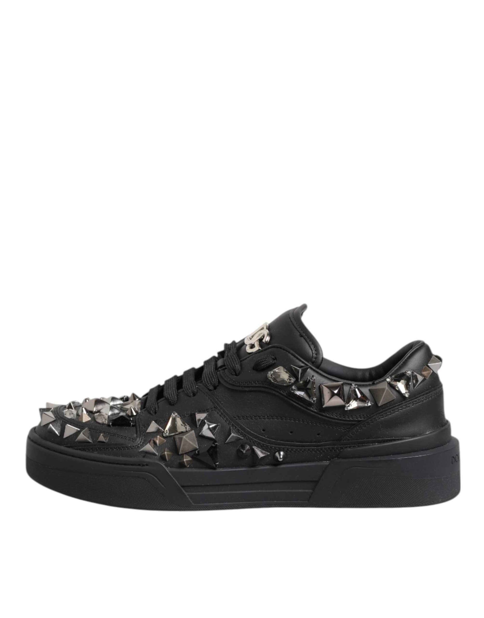 Dolce & Gabbana Black Leather Studded Low Top Sneakers Shoes