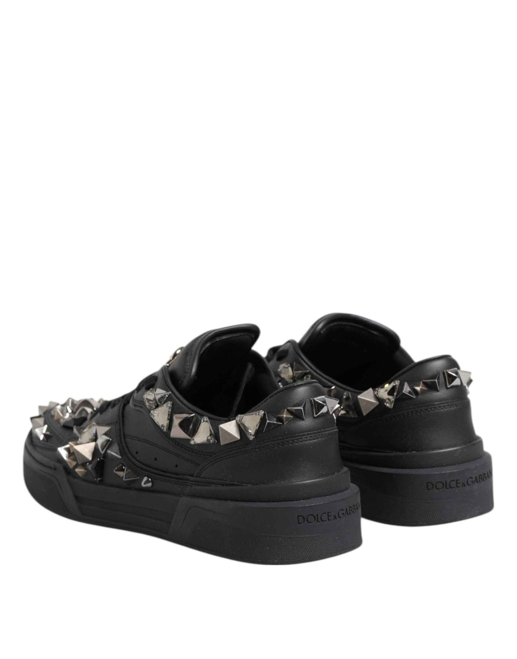 Dolce & Gabbana Black Leather Studded Low Top Sneakers Shoes