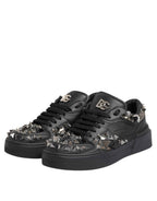Dolce & Gabbana Black Leather Studded Low Top Sneakers Shoes