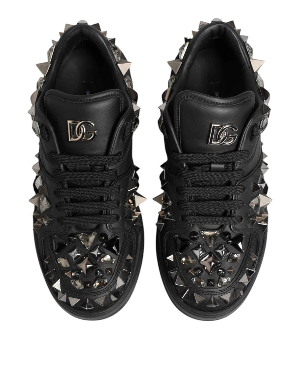 Dolce & Gabbana Black Leather Studded Low Top Sneakers Shoes