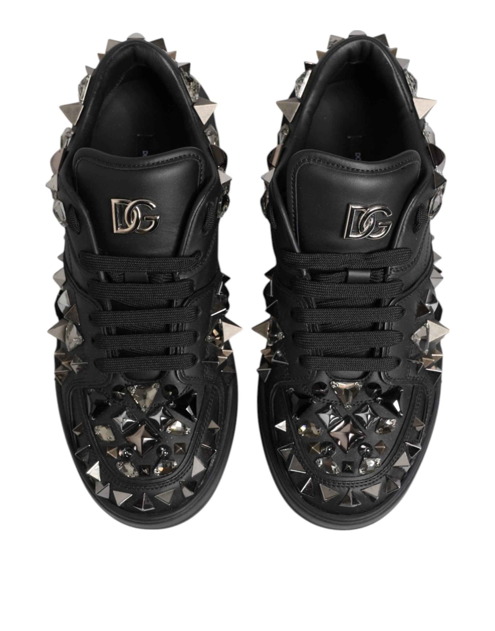 Dolce & Gabbana Black Leather Studded Low Top Sneakers Shoes