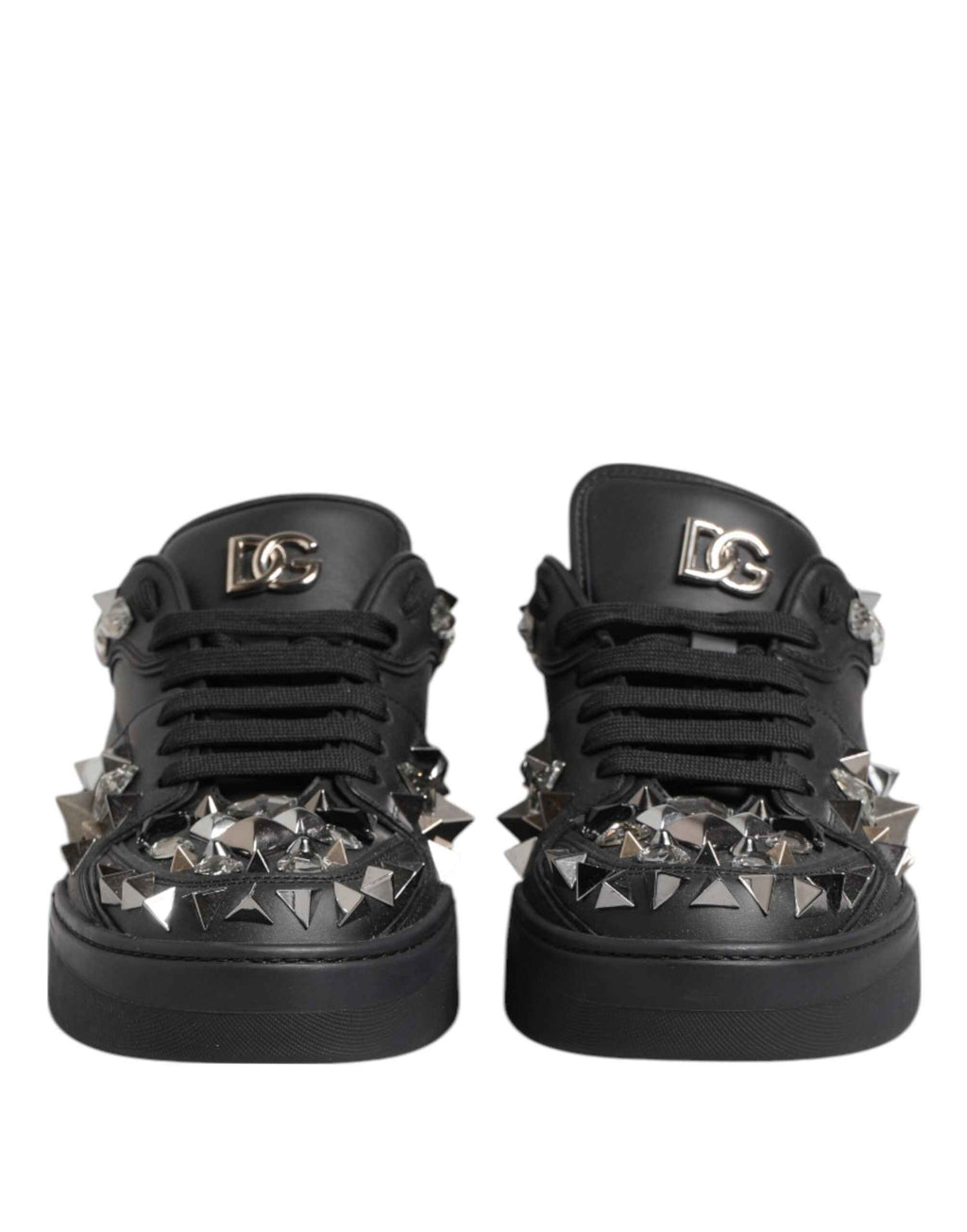 Dolce & Gabbana Black Leather Studded Low Top Sneakers Shoes