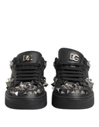 Dolce & Gabbana Black Leather Studded Low Top Sneakers Shoes
